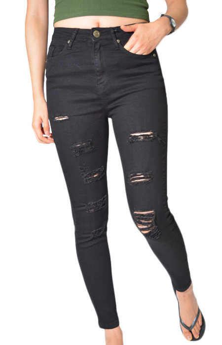Wakee Ultra High Black Skinny Leg Jeans With Rips 10107 - Fashion Jam ...