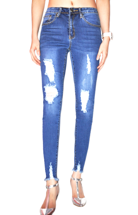 Wakee Blue High Rise Ripped Jeans With Frayed Ankle 10136 - Fashion Jam ...