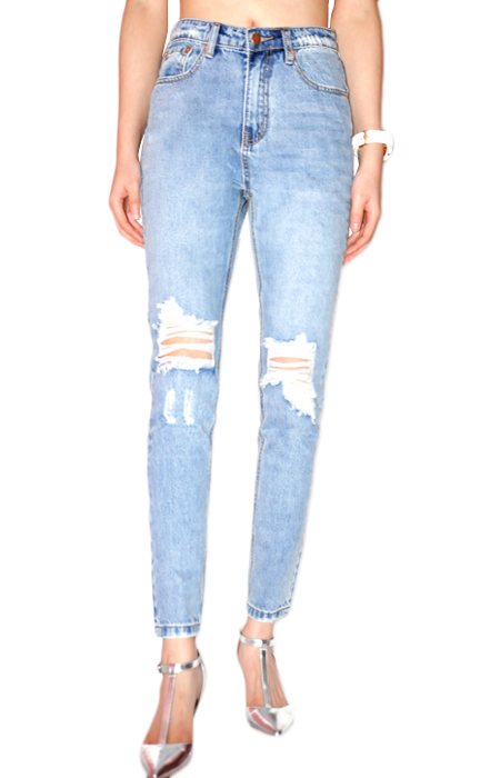 Wakee Washed Blue Ultra High Rise Ripped Knee Jeans 10146 - Fashion Jam ...