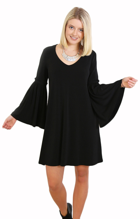 1310169 Black V-Neck Dress
